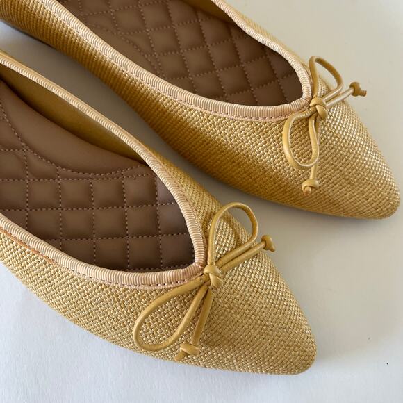 Birdies The Goldfinch Daffodil Raffia SZ 6.5 Pointed Toe Ballet Flat Yellow - Picture 3 of 8